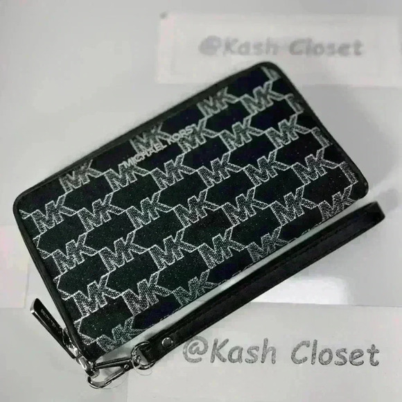 Michael Kors Wristlet JST Large Phone Case Wallet MK Signature Black Multi - Picture 1 of 6